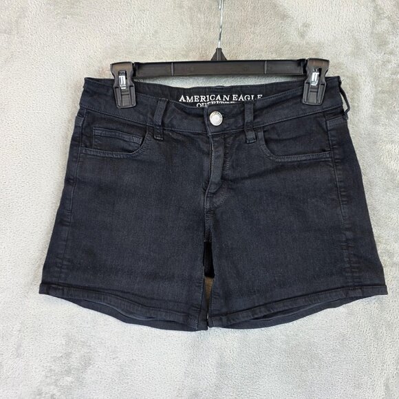 American Eagle Outfitters Shorts Womens 4 Black Denim Midi Super Stretch Jean - Picture 1 of 12